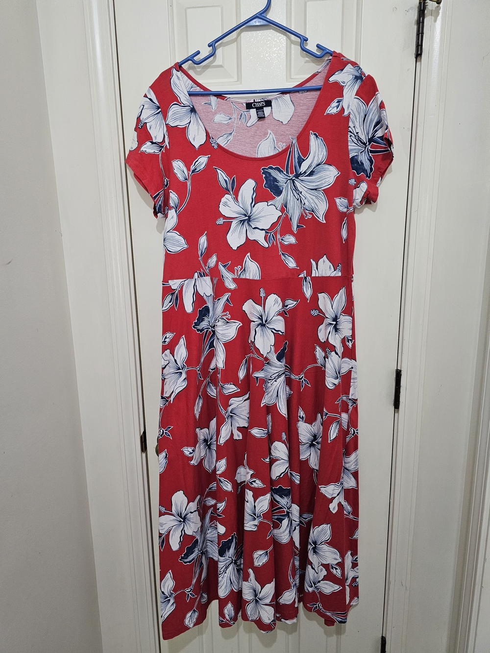 Chaps Red Floral Short-Sleeve Maxi Dress
